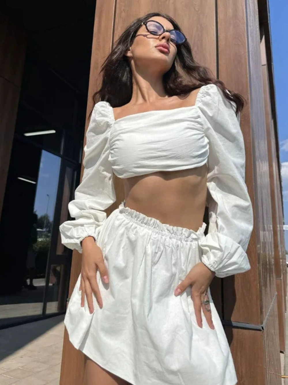 Zara Summer Square Neck Strapless Crop Top and High Waist Tiered Skirt Set